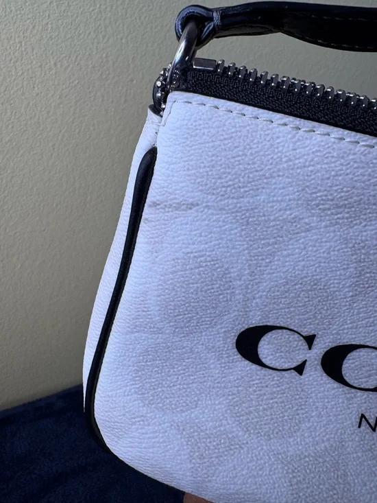 Coach Cream Logo Mini Wristlet with Black Trim - Picture 3 of 7